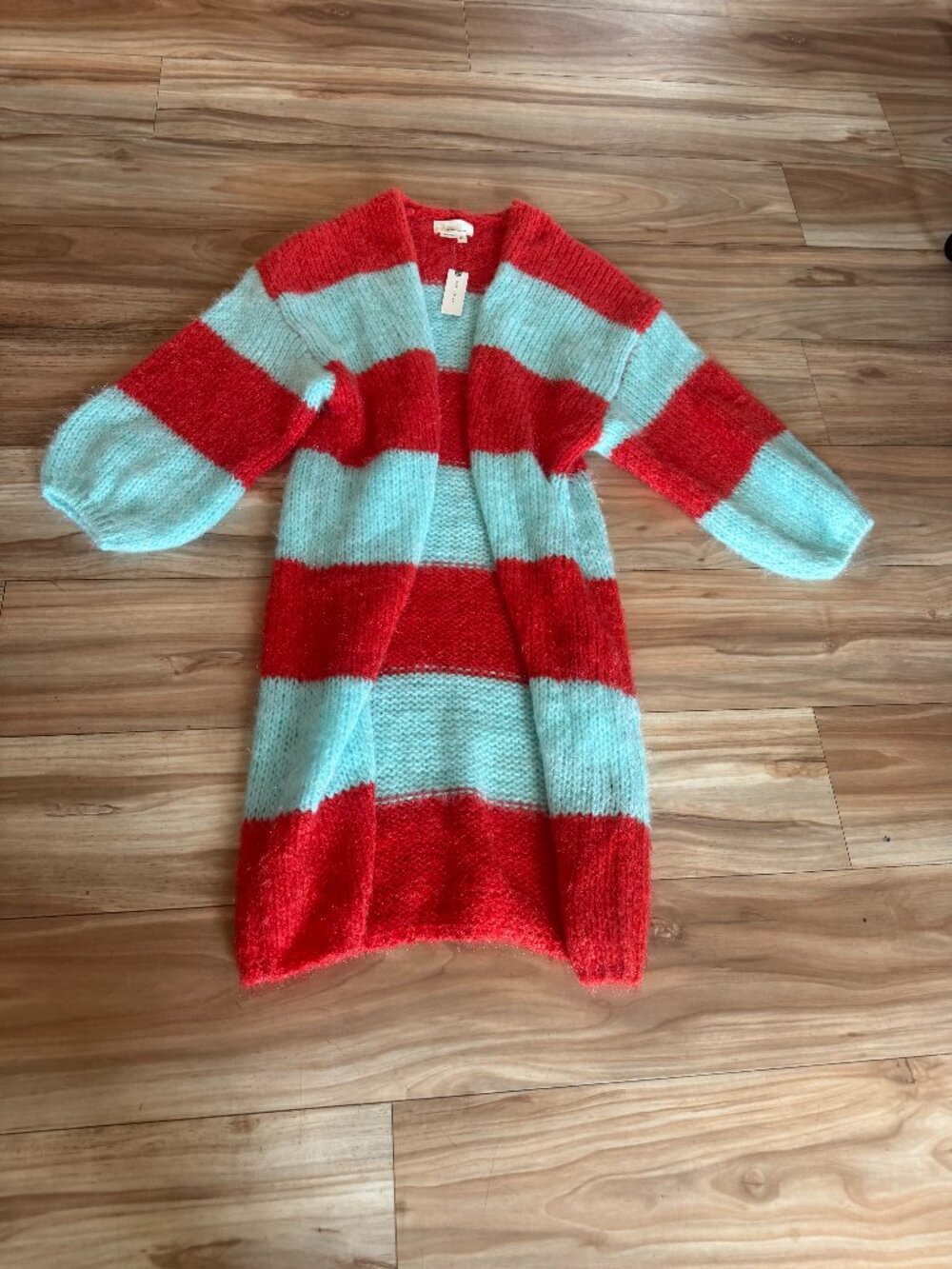 ❤️🩵 NWT Red & Turquoise Oversized Long Sweater | One Size